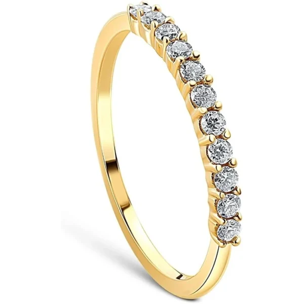 Discover the elegance of the Pompeii3 1/4ct 14K Yellow Gold Diamond Wedding Ring for Women, featuring round-cut diamonds in a stackable, timeless design.