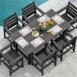 SERWALL 7-Piece Patio Dining Table Set — HDPE Table & 6 Chairs